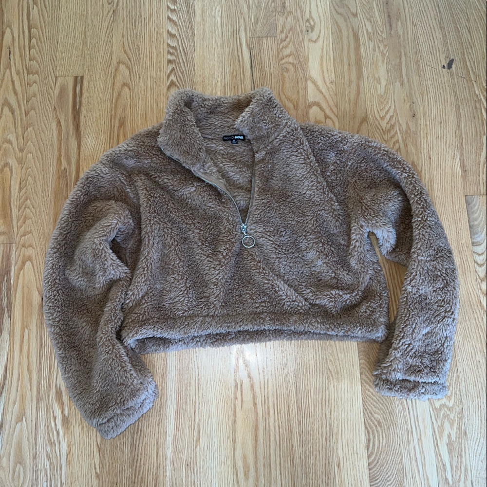 Fashion nova furry half crop crew neck